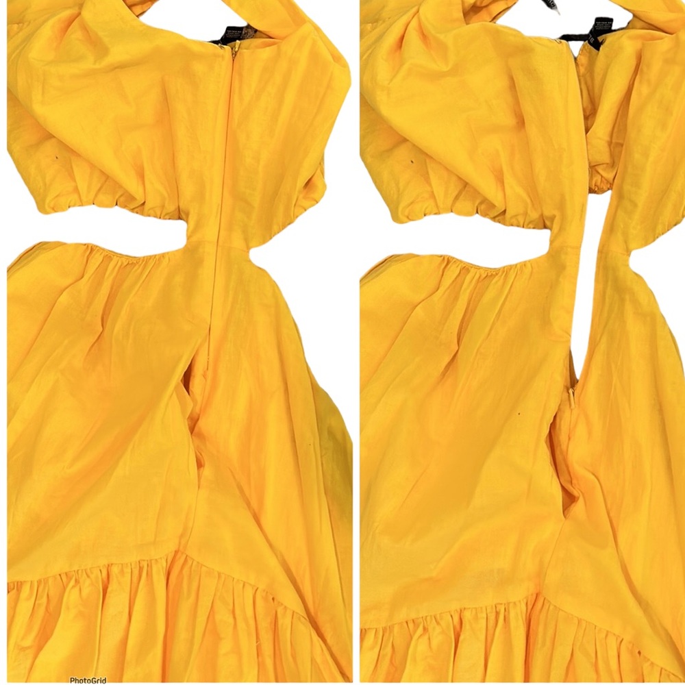 Black Halo Atlas Yellow Banana One Shoulder Bow Cut Out Midi Dress Vacation XS - Picture 4 of 11